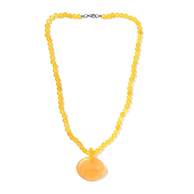 Yellow Quartzite 269.00 ctw Beaded Necklace in Stainless Steel 20 Inches