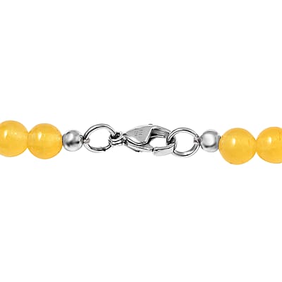 Yellow Quartzite 269.00 ctw Beaded Necklace in Stainless Steel 20 Inches