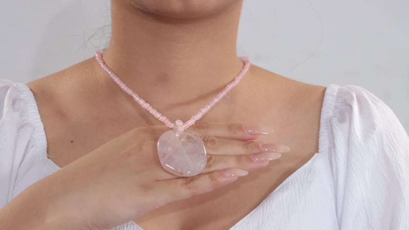 Galilea Rose Quartz 156.10 ctw Beaded Necklace in Stainless Steel 20 Inches