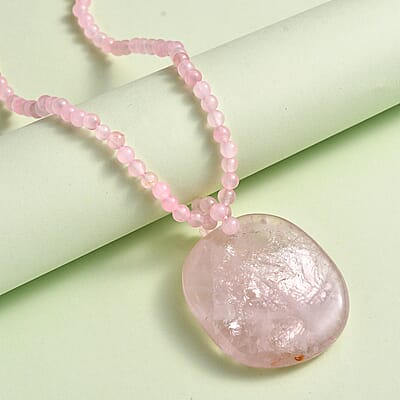 Galilea Rose Quartz 156.10 ctw Beaded Necklace in Stainless Steel 20 Inches