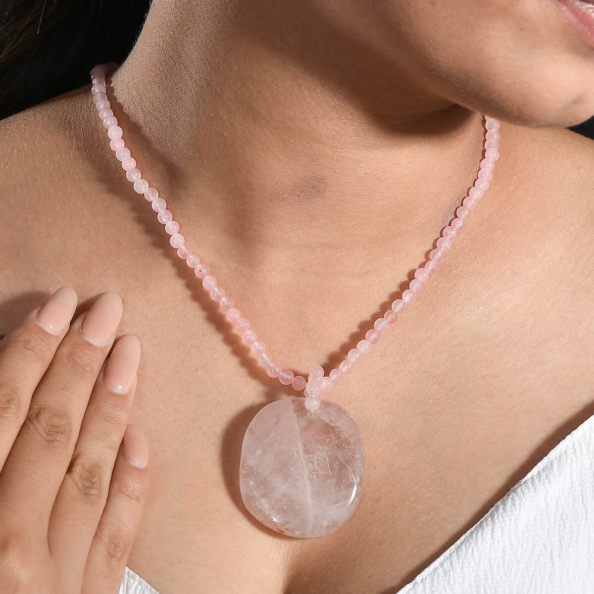 Galilea Rose Quartz 156.10 ctw Beaded Necklace in Stainless Steel 20 Inches image number 2