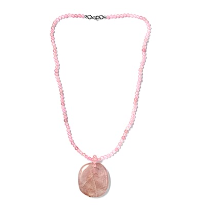 Galilea Rose Quartz 156.10 ctw Beaded Necklace in Stainless Steel 20 Inches