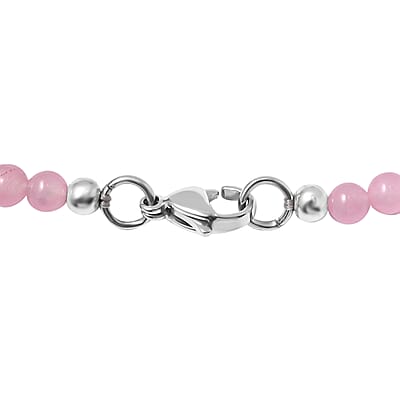 Galilea Rose Quartz 156.10 ctw Beaded Necklace in Stainless Steel 20 Inches