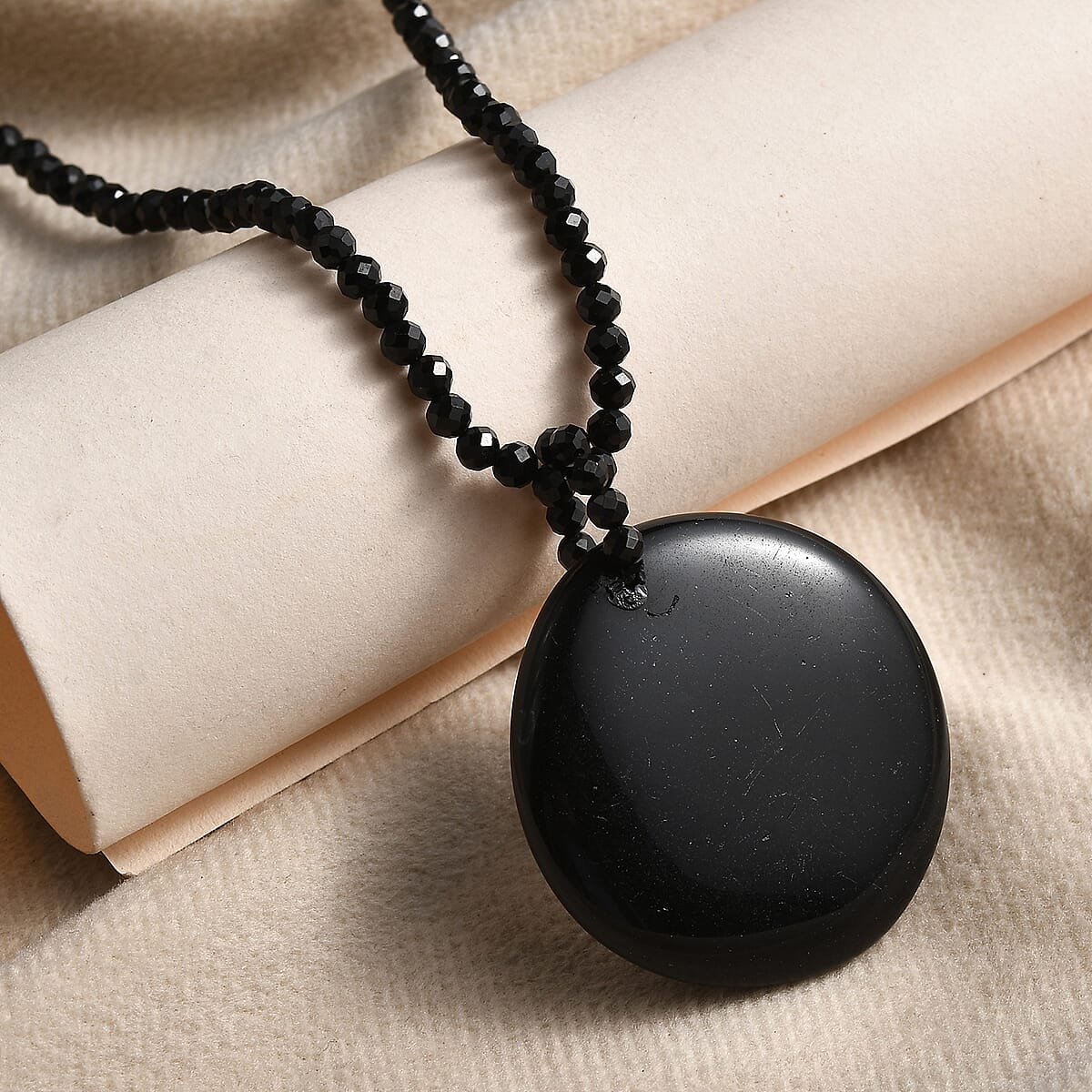 Black Agate and Thai Black Spinel 111.90 ctw Beaded Necklace in Stainless Steel 20 Inches image number 1