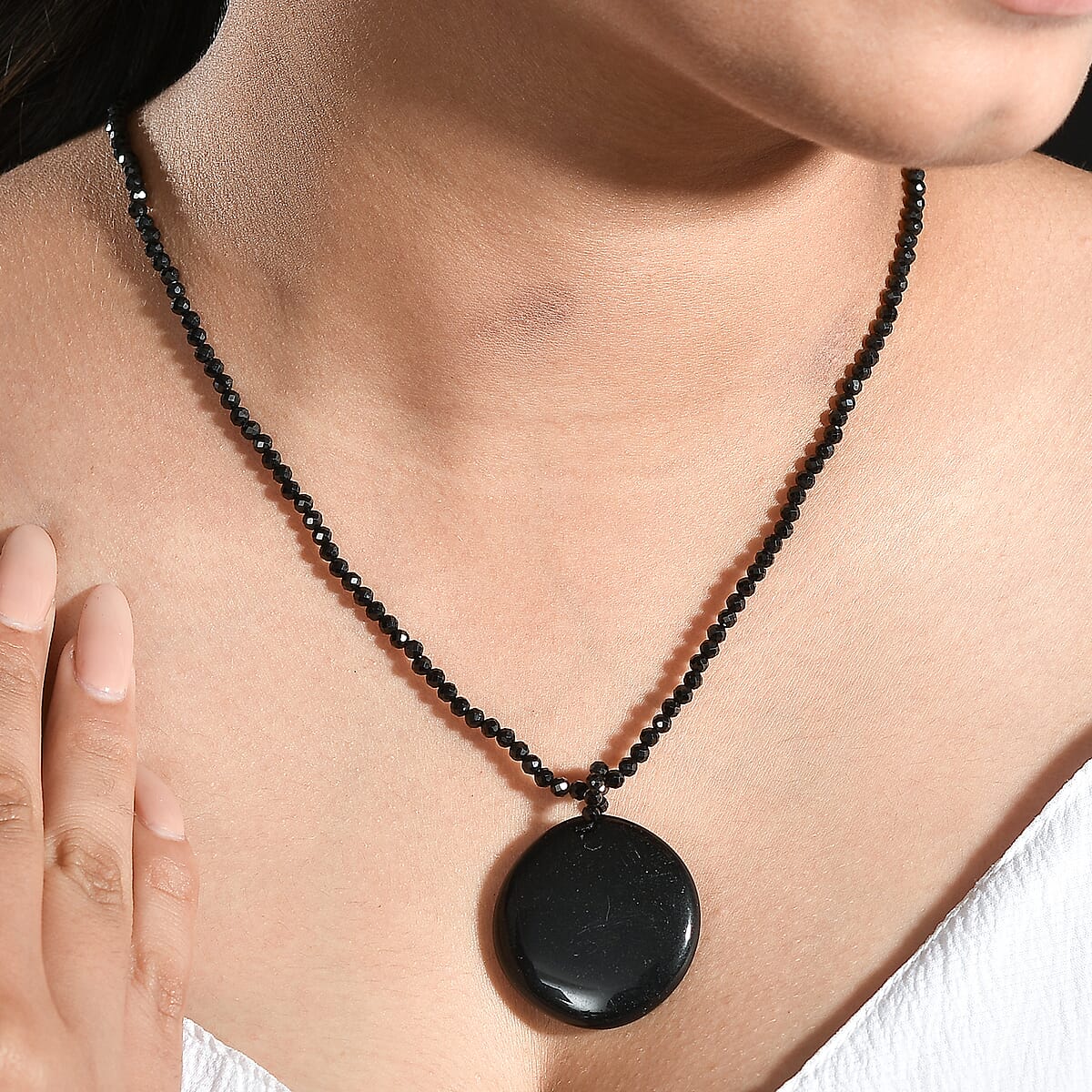 Black Agate and Thai Black Spinel 111.90 ctw Beaded Necklace in Stainless Steel 20 Inches image number 2