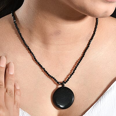 Black Agate and Thai Black Spinel 111.90 ctw Beaded Necklace in Stainless Steel 20 Inches