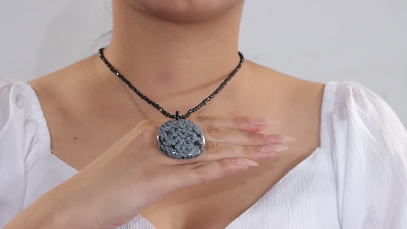 Snow Flake Obsidian and Thai Black Spinel 179.90 ctw Beaded Necklace in Stainless Steel 20 Inches