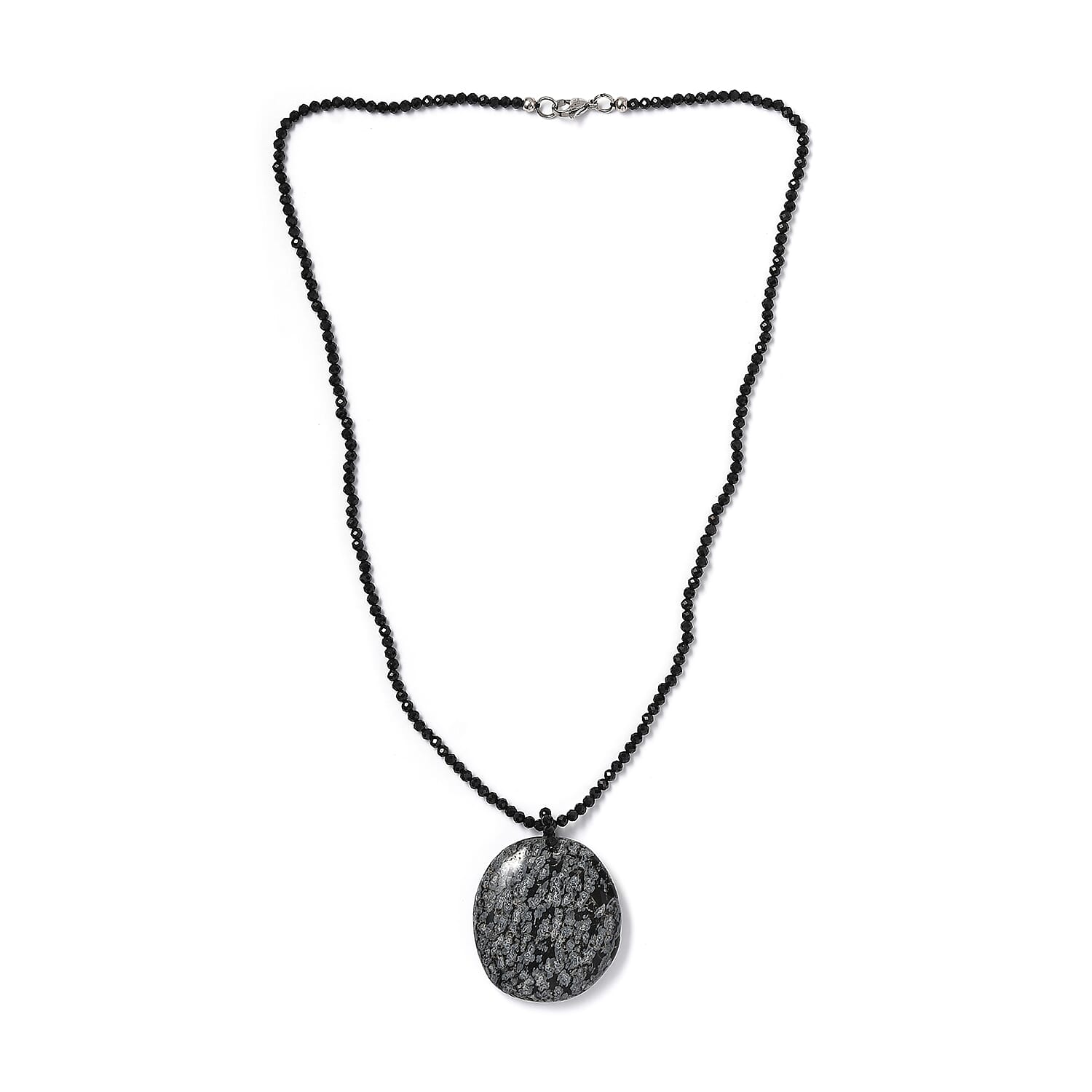 Snow Flake Obsidian and Thai Black Spinel 179.90 ctw Beaded Necklace in Stainless Steel 20 Inches