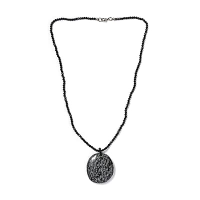 Snow Flake Obsidian and Thai Black Spinel 179.90 ctw Beaded Necklace in Stainless Steel 20 Inches