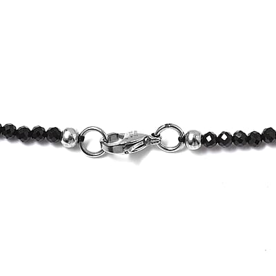 Snow Flake Obsidian and Thai Black Spinel 179.90 ctw Beaded Necklace in Stainless Steel 20 Inches