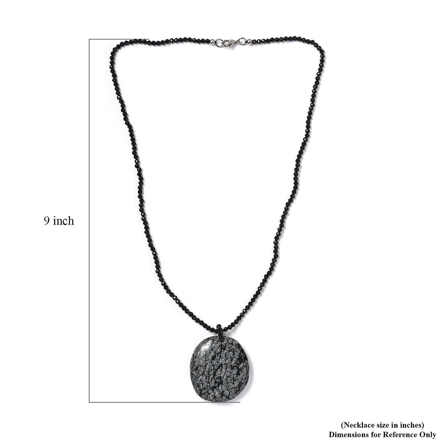 Snow Flake Obsidian and Thai Black Spinel 179.90 ctw Beaded Necklace in Stainless Steel 20 Inches