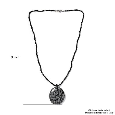 Snow Flake Obsidian and Thai Black Spinel 179.90 ctw Beaded Necklace in Stainless Steel 20 Inches