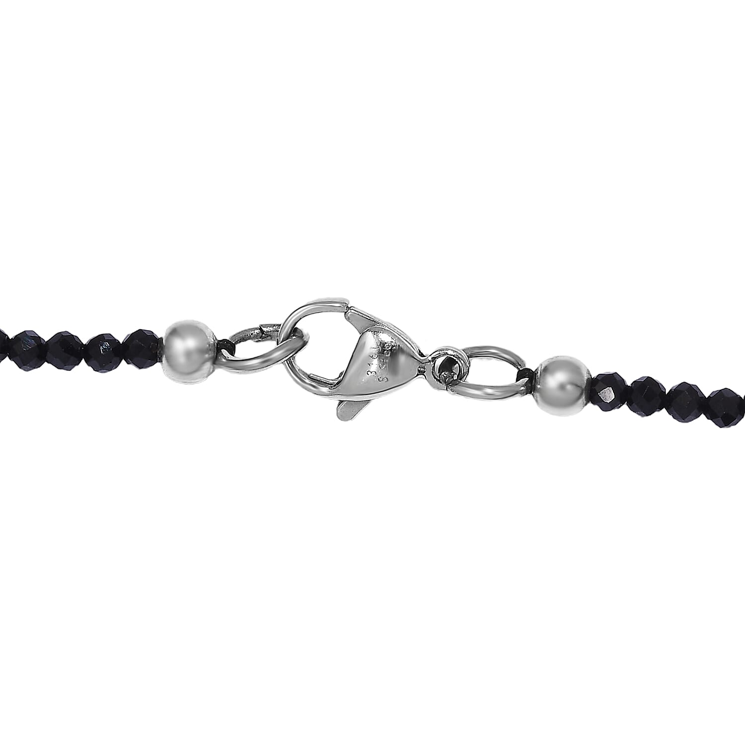 Malagasy Labradorite Pendant with Thai Black Spinel 124.10 ctw Beaded Necklace in Stainless Steel 20 Inches