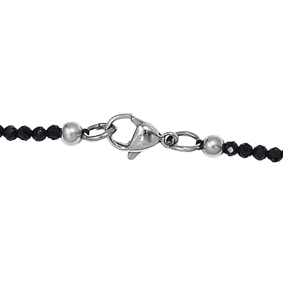 Malagasy Labradorite Pendant with Thai Black Spinel 124.10 ctw Beaded Necklace in Stainless Steel 20 Inches