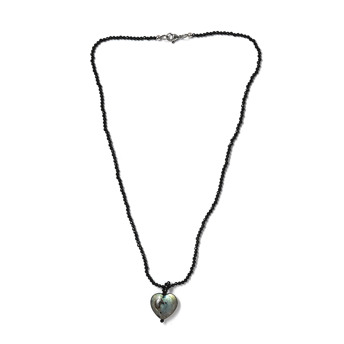 Malagasy Labradorite Pendant with Thai Black Spinel 49.35 ctw Beaded Necklace in Stainless Steel 20 Inches image number 3