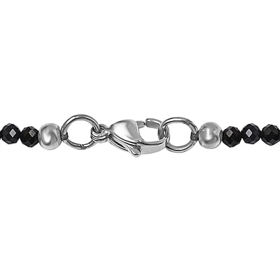 Malagasy Labradorite Pendant with Thai Black Spinel 49.35 ctw Beaded Necklace in Stainless Steel 20 Inches