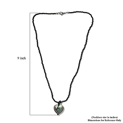Malagasy Labradorite Pendant with Thai Black Spinel 49.35 ctw Beaded Necklace in Stainless Steel 20 Inches
