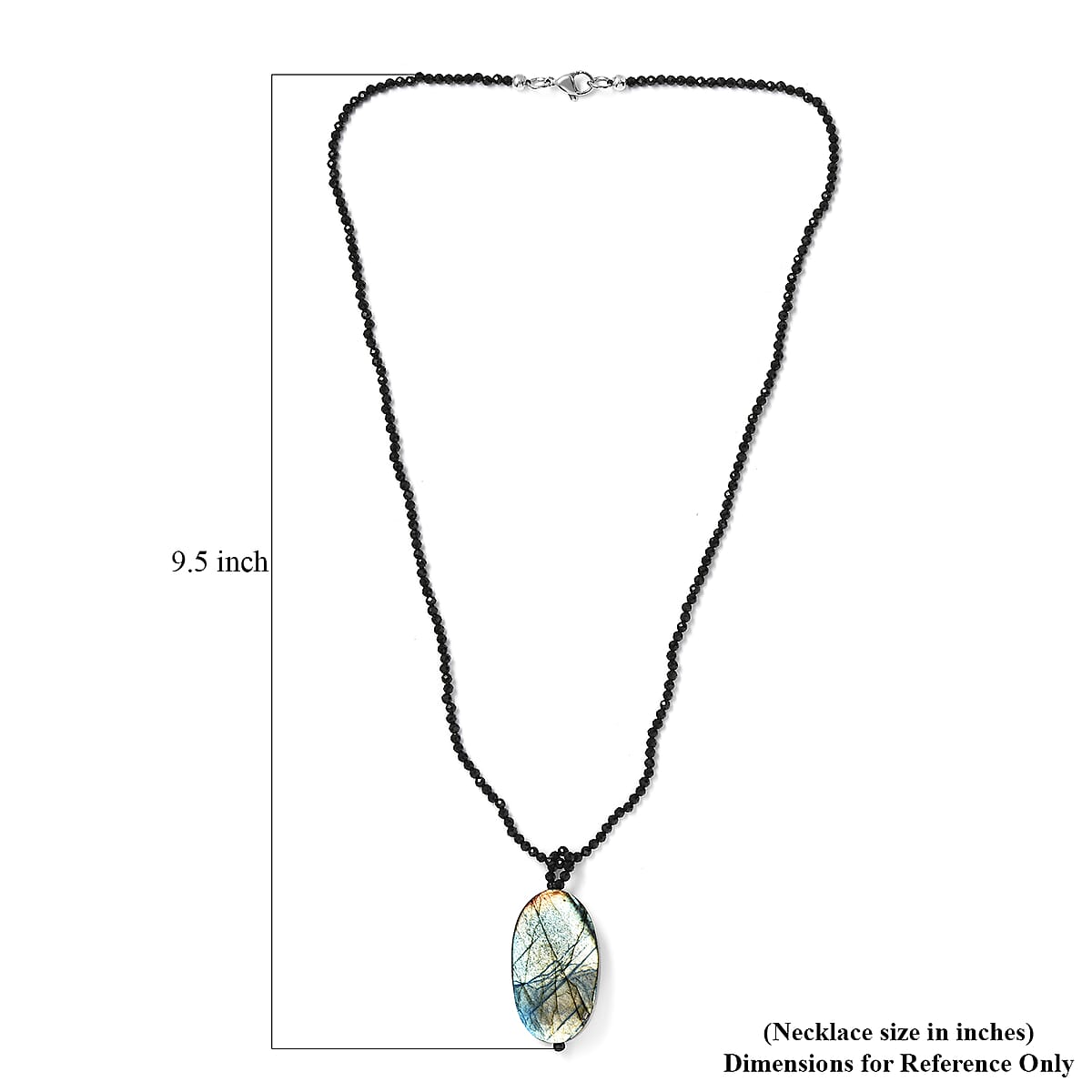 Malagasy Labradorite Pendant with Thai Black Spinel Beaded 104.35 ctw Necklace in Stainless Steel 20 Inches image number 5