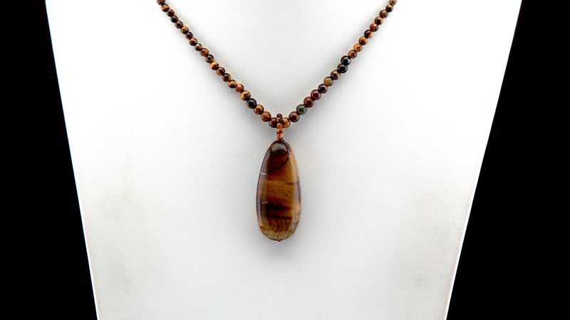 Tigers Eye 125.75 ctw Pendant with Beaded Necklace in Stainless Steel 20 Inches