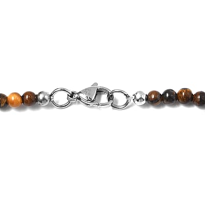 Tigers Eye 125.75 ctw Pendant with Beaded Necklace in Stainless Steel 20 Inches