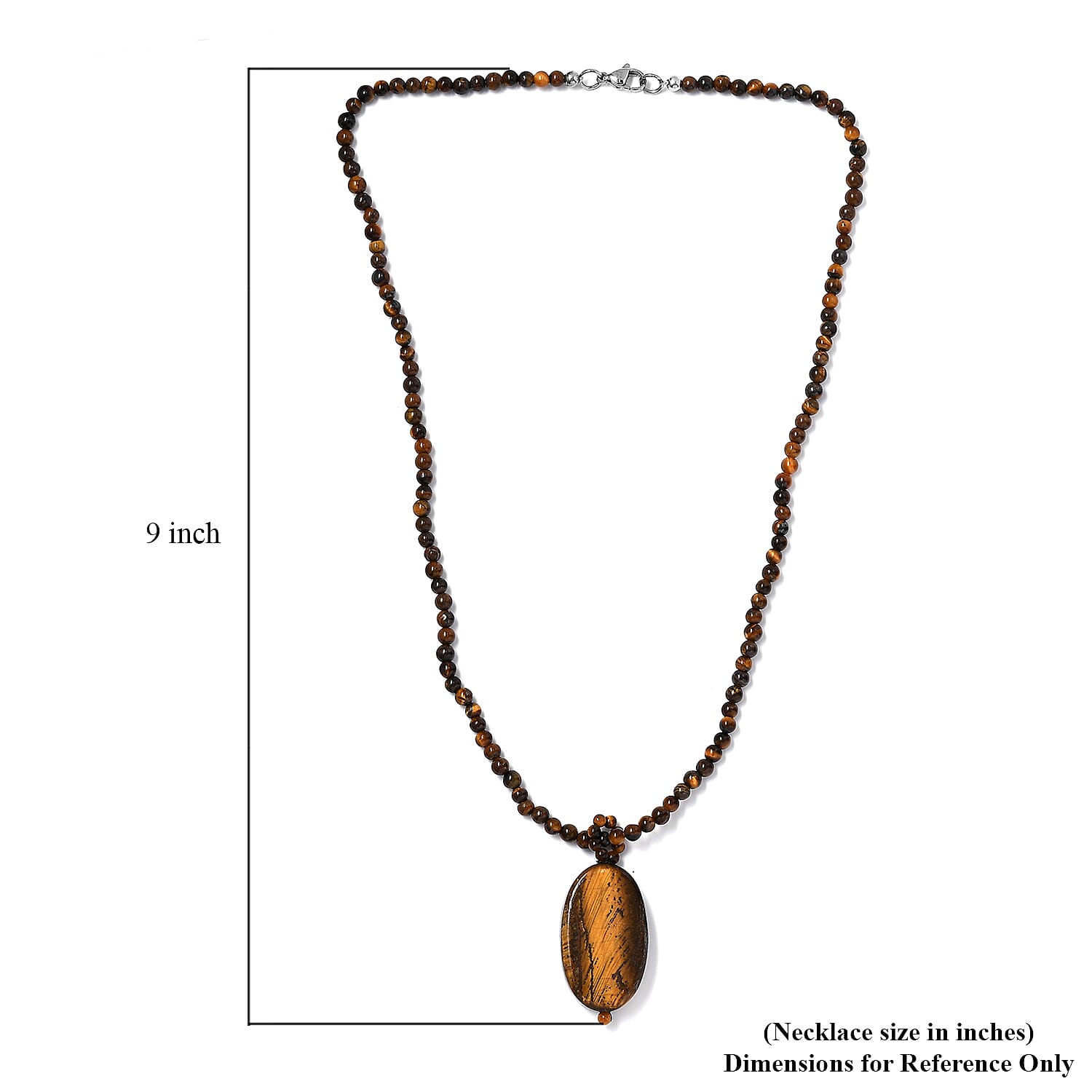 Tigers Eye 125.75 ctw Pendant with Beaded Necklace in Stainless Steel 20 Inches