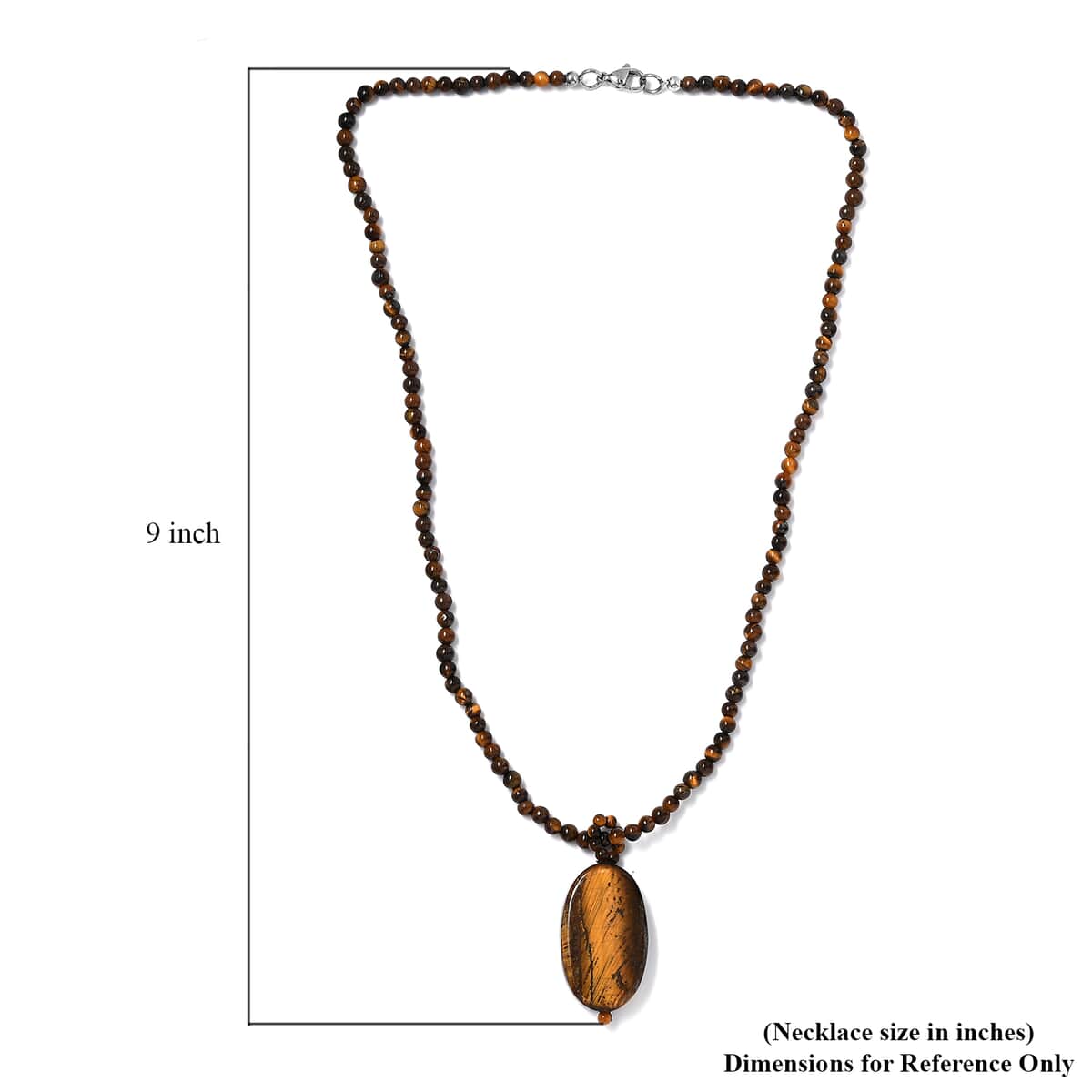 Tigers Eye 125.75 ctw Pendant with Beaded Necklace in Stainless Steel 20 Inches image number 5