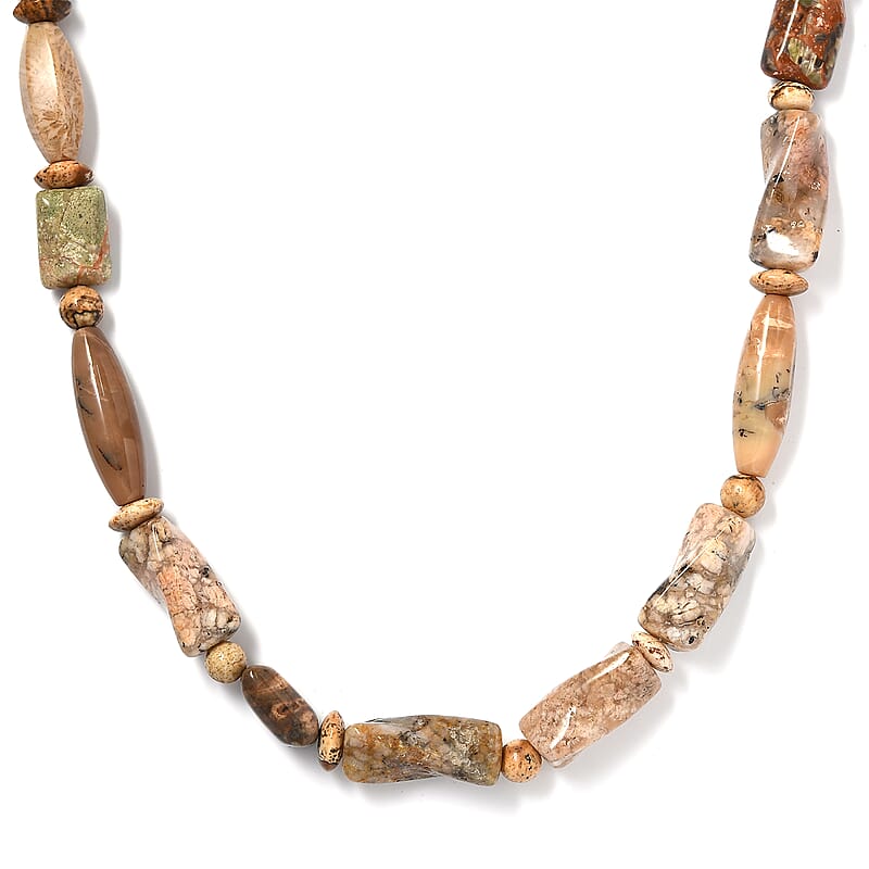 Picture Jasper 225.70 ctw Necklace in Platinum Bond 20 Inches