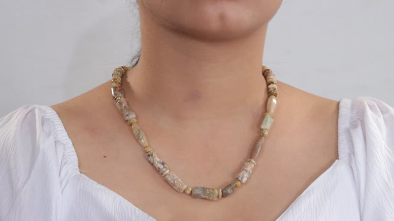 Picture Jasper 225.70 ctw Necklace in Platinum Bond 20 Inches