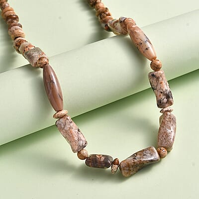 Picture Jasper 225.70 ctw Necklace in Platinum Bond 20 Inches