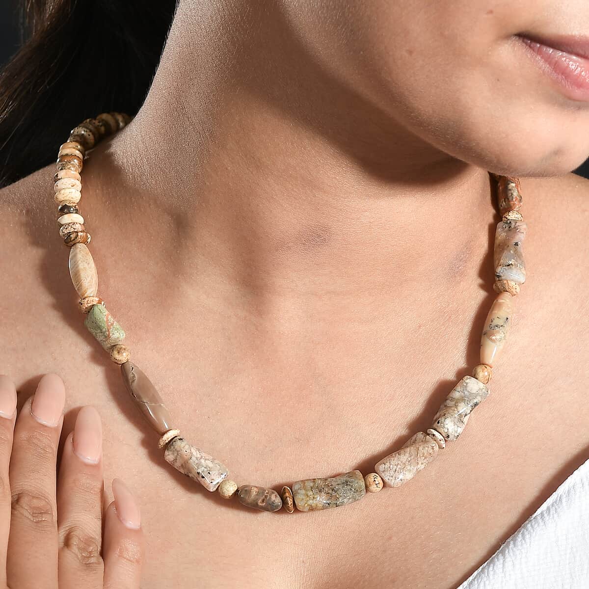 Picture Jasper 225.70 ctw Necklace in Platinum Bond 20 Inches image number 2