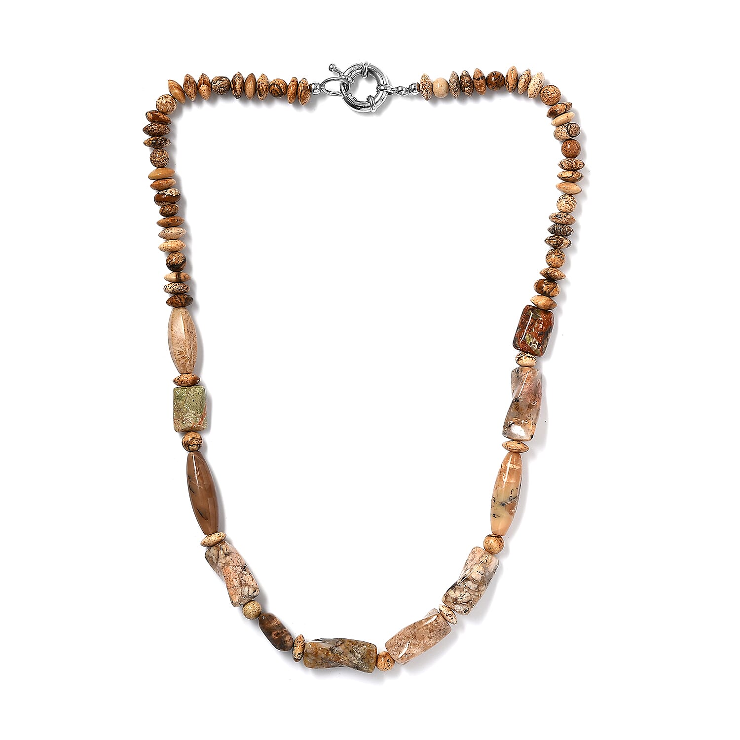 Picture Jasper 225.70 ctw Necklace in Platinum Bond 20 Inches