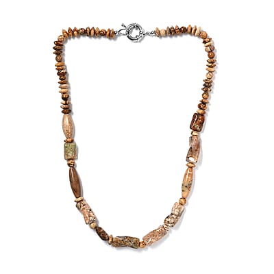 Picture Jasper 225.70 ctw Necklace in Platinum Bond 20 Inches