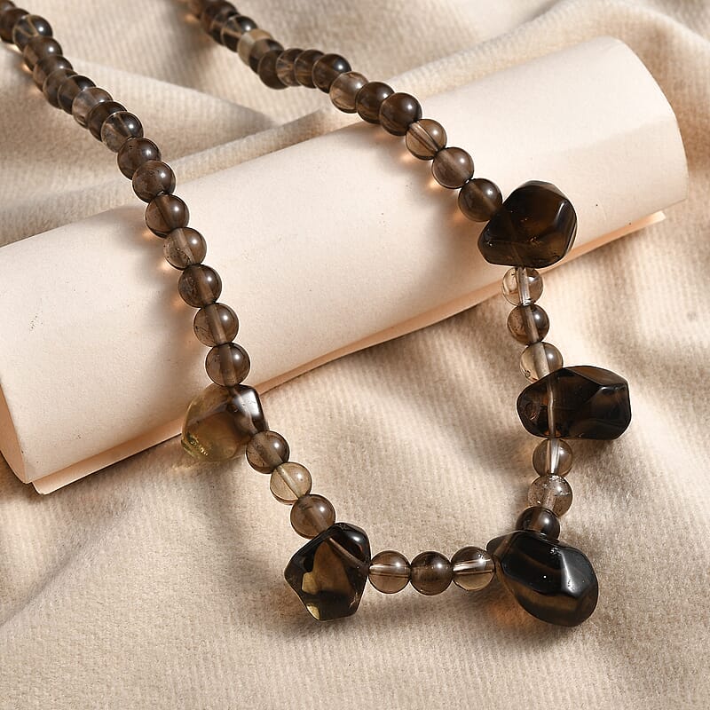 Brazilian Smoky Quartz 130.00 ctw Necklace in Platinum Bond 20 Inches