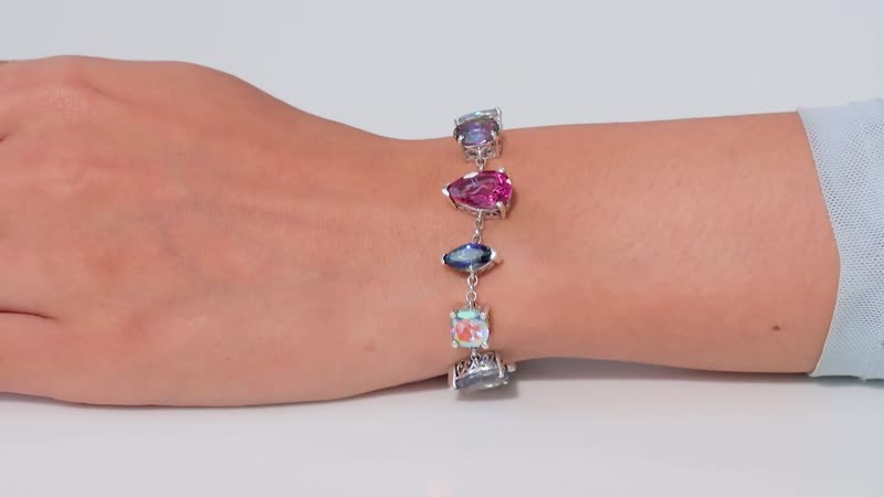D'Joy Multi Mystic Topaz 35.75 ctw Bracelet in Rhodium Over Sterling Silver (7.25 In)