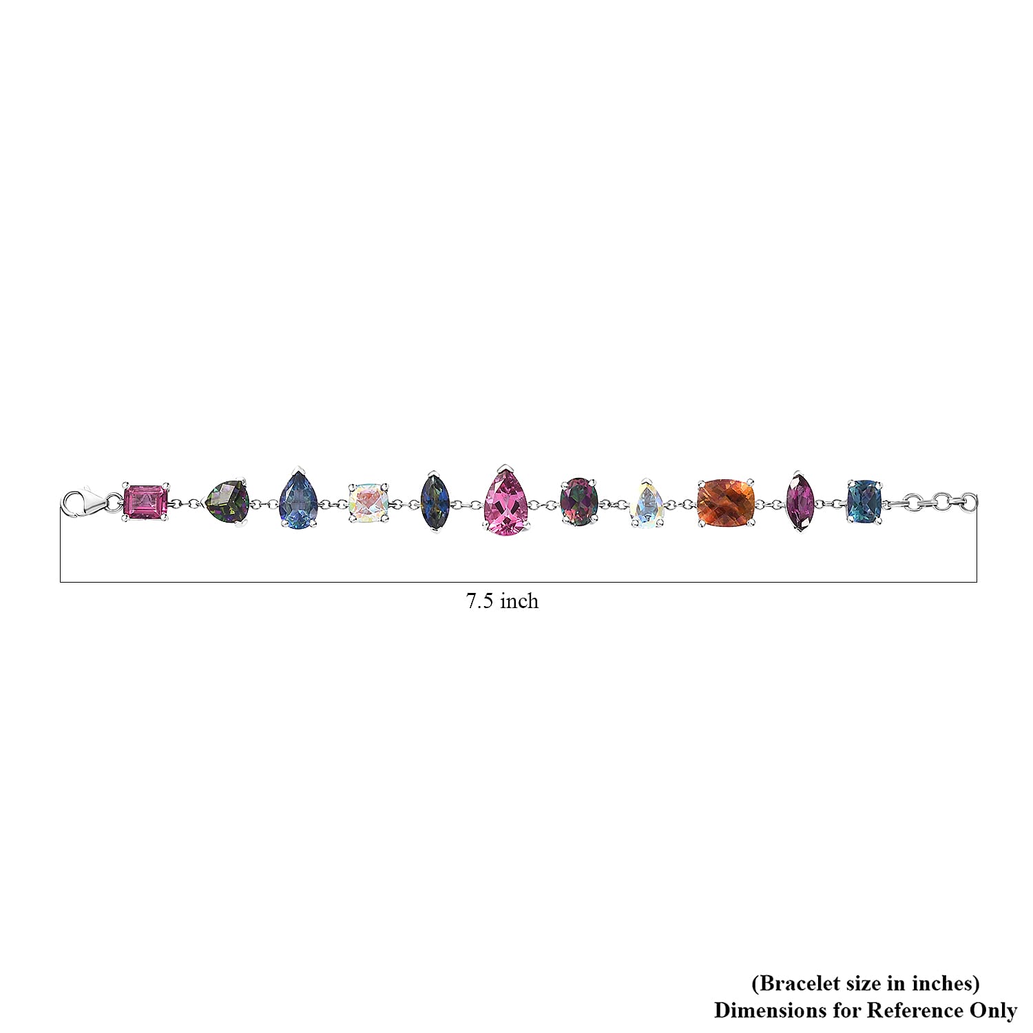 D'Joy Multi Mystic Topaz 35.75 ctw Bracelet in Rhodium Over Sterling Silver (7.25 In)