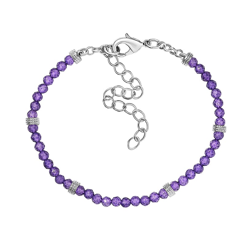 Karis African Amethyst 8.25 ctw Beaded Bracelet in Platinum Bond (6.50-8.00In)