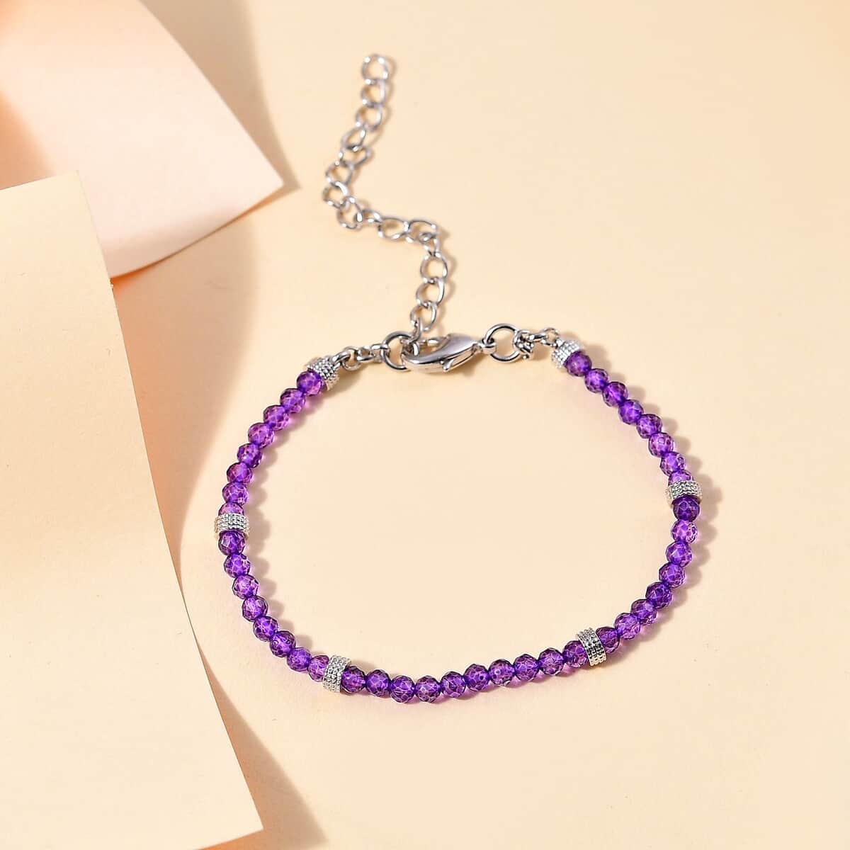 Karis African Amethyst 8.25 ctw Beaded Bracelet in Platinum Bond (6.50-8.00In) image number 1