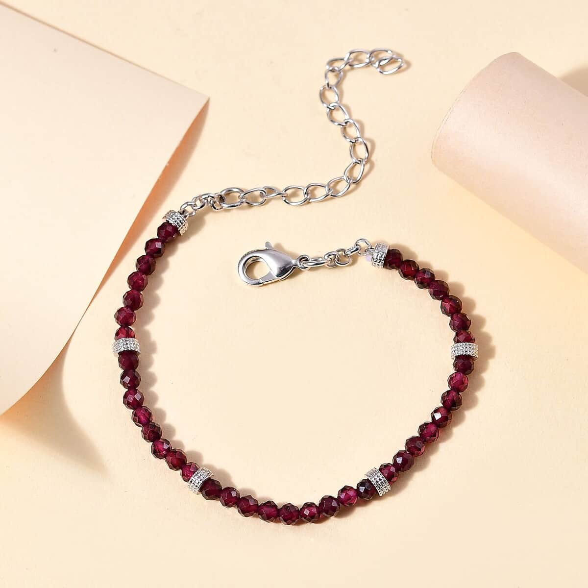 Karis Mozambique Garnet Beaded 14.00 ctw Bracelet in Platinum Bond (6.50-8.00In)  image number 1