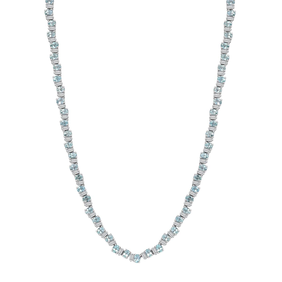 Madagascar Lagoon Apatite and Moissanite 16.50 ctw Ocean Wave Necklace in Rhodium Over Sterling Silver 18 Inches image number 0