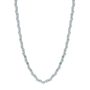 Madagascar Lagoon Apatite and Moissanite 16.50 ctw Ocean Wave Necklace in Rhodium Over Sterling Silver 18 Inches