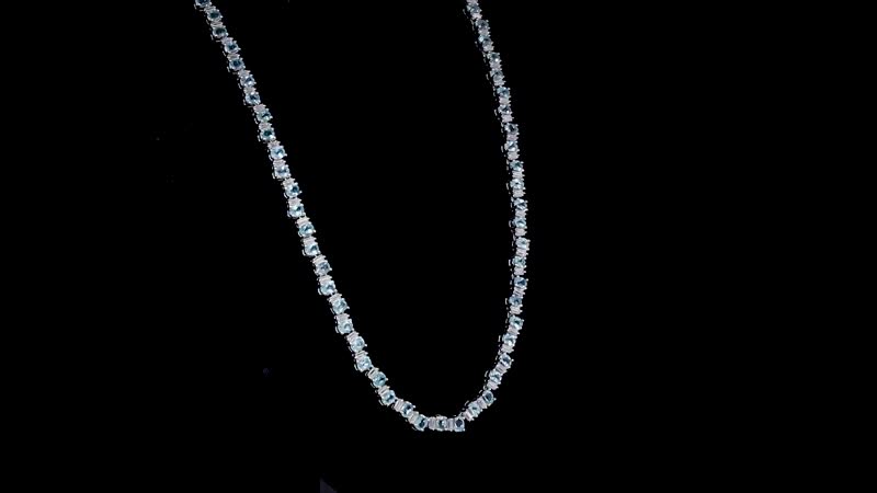 D'Joy Madagascar Lagoon Apatite and Moissanite 16.50 ctw Ocean Wave Necklace in Rhodium Over Sterling Silver 18 Inches