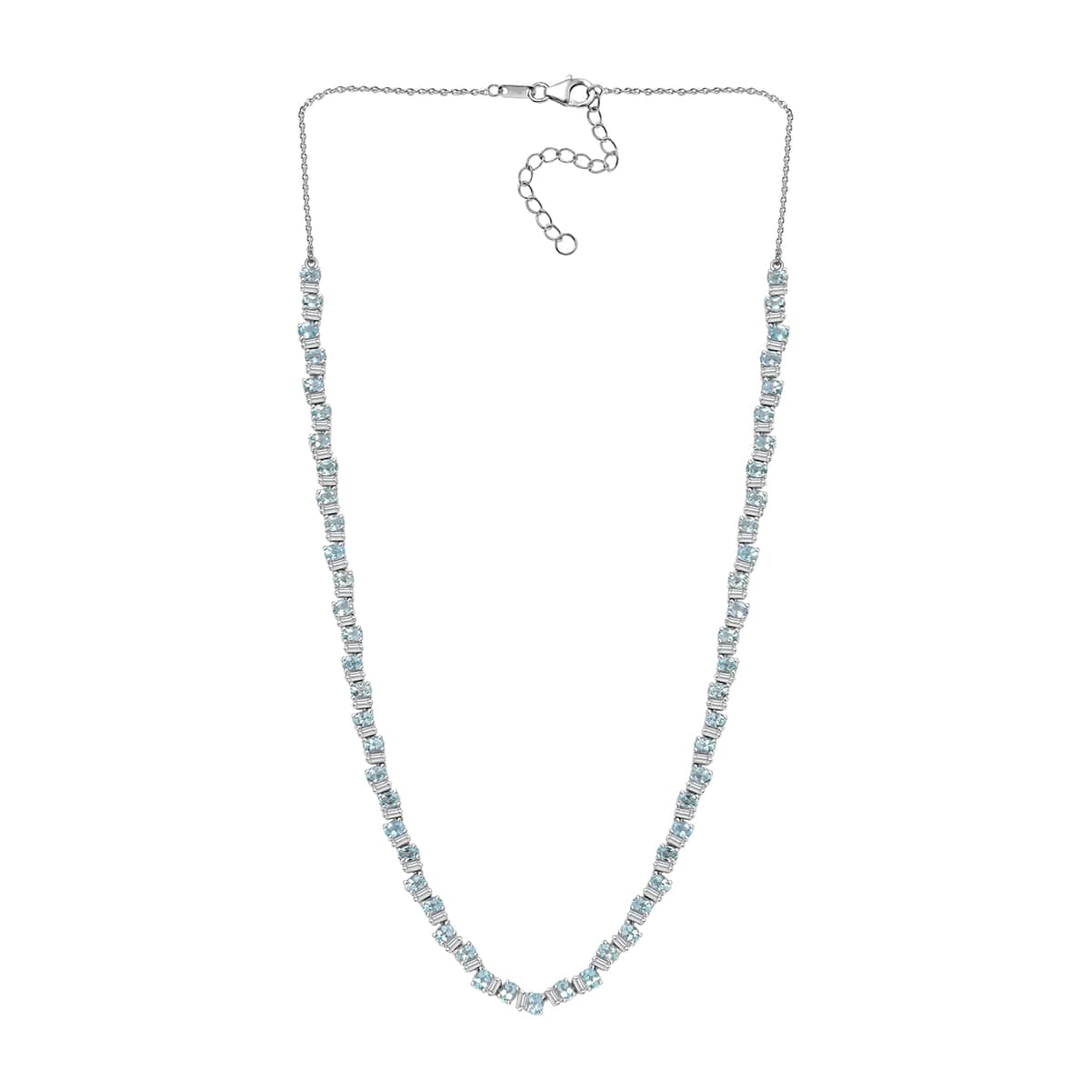 Madagascar Lagoon Apatite and Moissanite 16.50 ctw Ocean Wave Necklace in Rhodium Over Sterling Silver 18 Inches image number 3