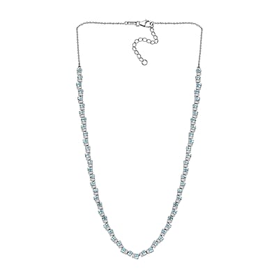 D'Joy Madagascar Lagoon Apatite and Moissanite 16.50 ctw Ocean Wave Necklace in Rhodium Over Sterling Silver 18 Inches