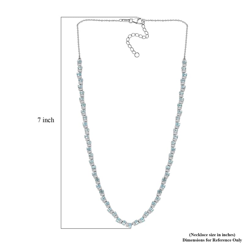 D'Joy Madagascar Lagoon Apatite and Moissanite 16.50 ctw Ocean Wave Necklace in Rhodium Over Sterling Silver 18 Inches