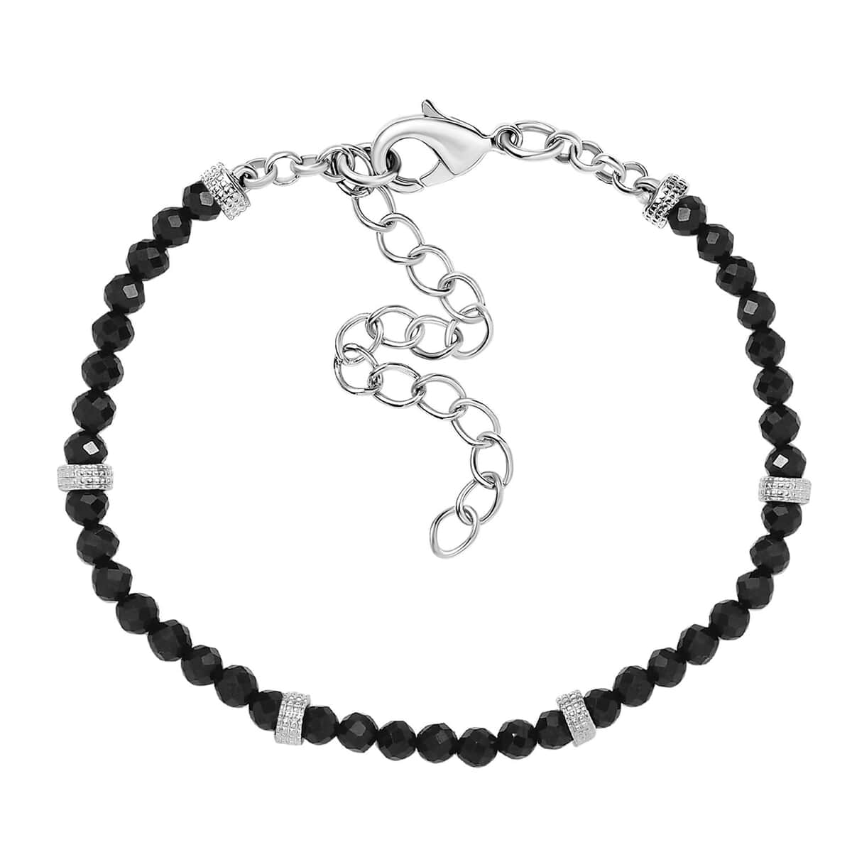 Karis Thai Black Spinel 12.00 ctw Beaded Bracelet in Platinum Bond (6.50-8.00In) image number 0