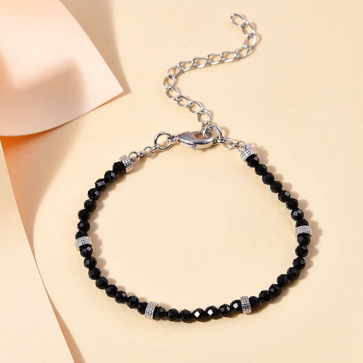 Karis Thai Black Spinel 12.00 ctw Beaded Bracelet in Platinum Bond (6.50-8.00In) image number 1