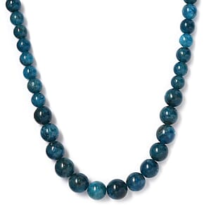 Malgache Neon Apatite Beaded 161.75 ctw Necklace 20 Inches in Rhodium Over Sterling Silver 