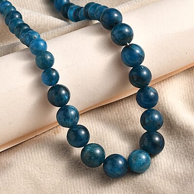 Malgache Neon Apatite Beaded 161.75 ctw Necklace 20 Inches in Rhodium Over Sterling Silver 