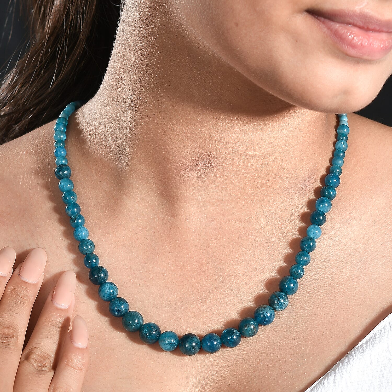 Malgache Neon Apatite Beaded 161.75 ctw Necklace 20 Inches in Rhodium Over Sterling Silver 