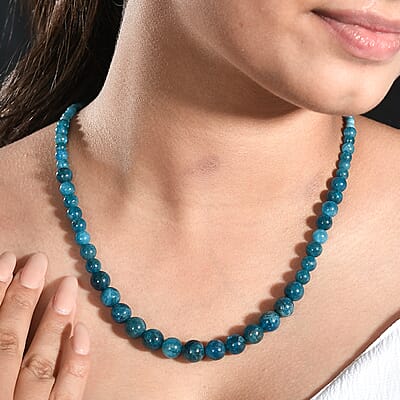 Malgache Neon Apatite Beaded 161.75 ctw Necklace 20 Inches in Rhodium Over Sterling Silver 